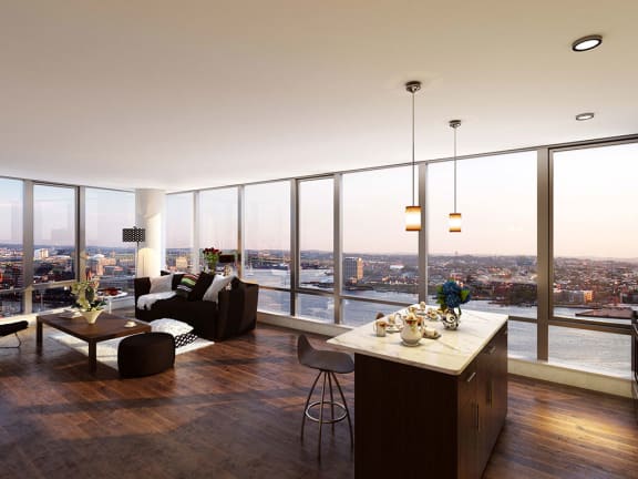 City View From Living Room at The Benjamin Seaport Residences, Boston