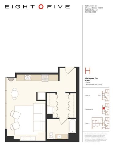 Studio2 Floor Plan at Eight O Five, Chicago, IL
