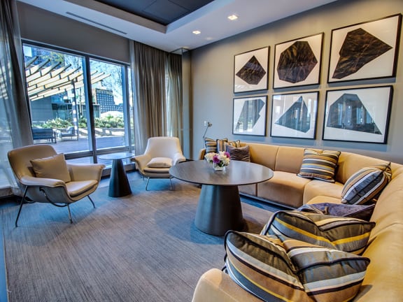 Sofa, Glass Window in Living Room at The Benjamin Seaport Residences, Boston, MA, 02210