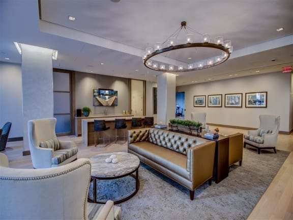 High Ceiling Lounge Area at Via Seaport Residences, Boston, MA