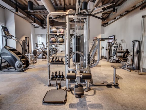 Fitness Center With Modern Equipment at Via Seaport Residences, Boston, Massachusetts