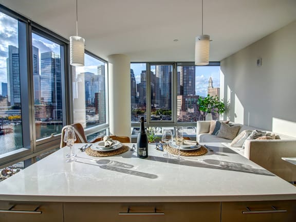Fully Equipped Island Kitchen at The Benjamin Seaport Residences, Boston, MA, 02210