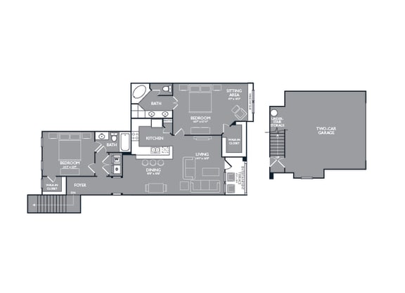 Two-Bedroom Floor Plan at Mansions of Georgetown, Georgetown, TX, 78626