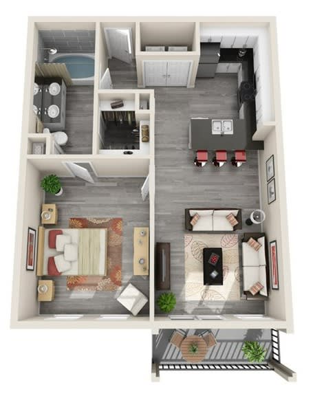 One-Bedroom Floor Plan at The Mansions McKinney, McKinney, TX, 75070
