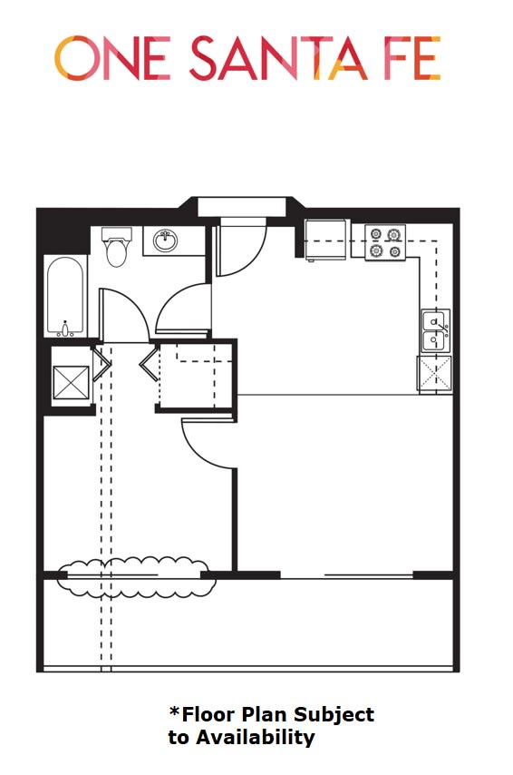 Typical 1 bedroom apartment at One Santa Fe
