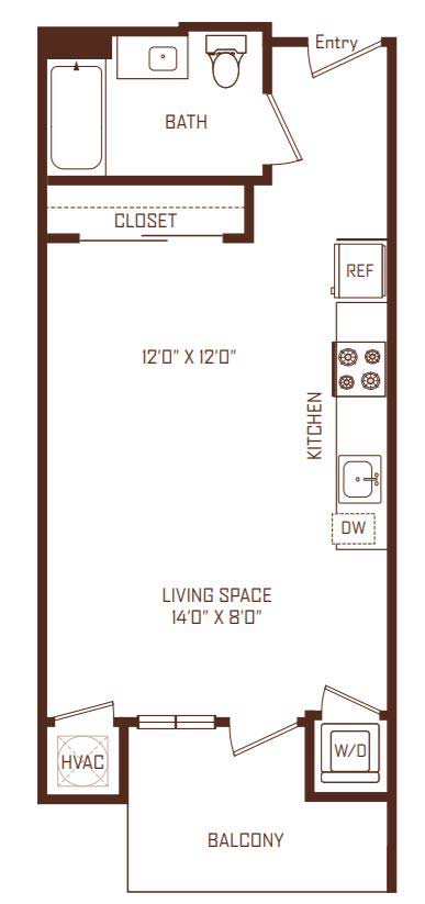 A3 floorplan at The Rey Apartments San Diego, California, 92101