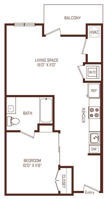 B2 floorplan at The Rey Apartments San Diego, 92101