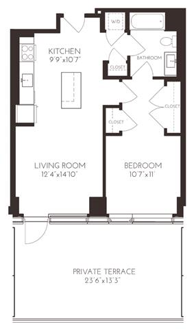 VI1A44 Floor Plan at Via Seaport Residences, Boston, 02210