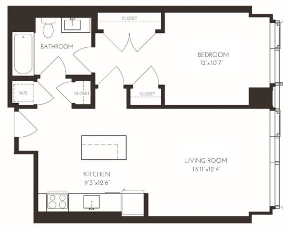 VI1A4 Floor Plan at Via Seaport Residences, Boston, MA