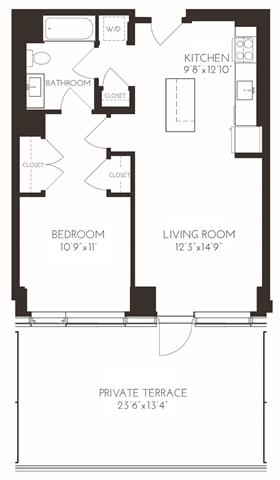 VI1A64 Floor Plan at Via Seaport Residences, Boston, 02210