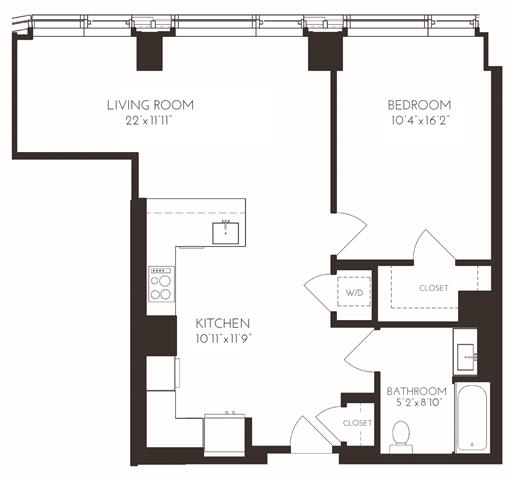 VI1G1A Floor Plan at Via Seaport Residences, Boston
