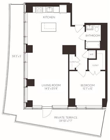 VI1L1 Floor Plan at Via Seaport Residences, Massachusetts, 02210