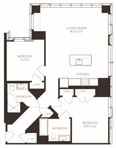 VI2E1 Floor Plan at Via Seaport Residences, Boston, MA, 02210