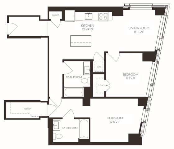 VI2F1 Floor Plan at Via Seaport Residences, Boston, Massachusetts