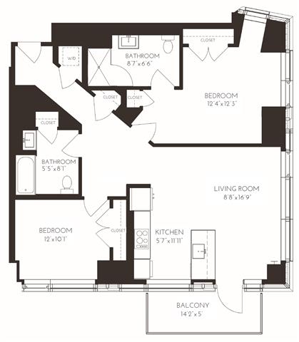 VI2G1 Floor Plan at Via Seaport Residences, Massachusetts