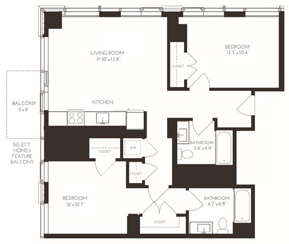 VI2I1 Floor Plan at Via Seaport Residences, Boston, 02210