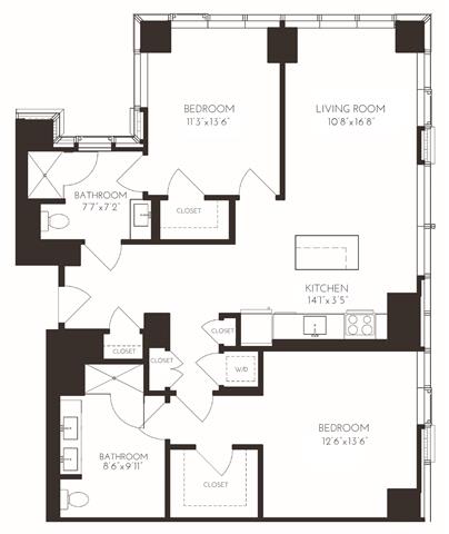 VI2J1 Floor Plan at Via Seaport Residences, Boston