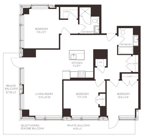 VI3C1 Floor Plan at Via Seaport Residences, Massachusetts