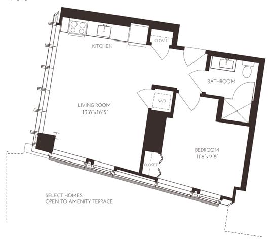 VII1A1 Floor Plan at Via Seaport Residences, Boston, MA, 02210
