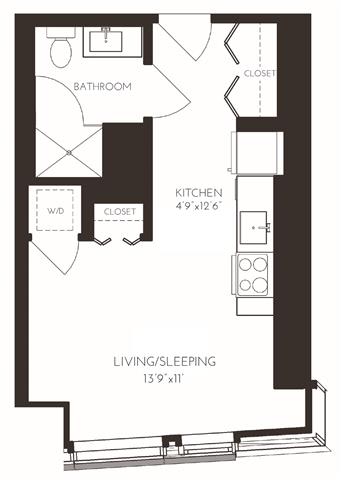 VIISA1 Floor Plan at Via Seaport Residences, Boston, 02210