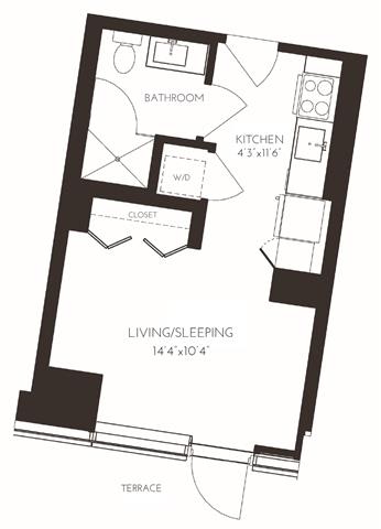 VIISB24 Floor Plan at Via Seaport Residences, Boston, 02210