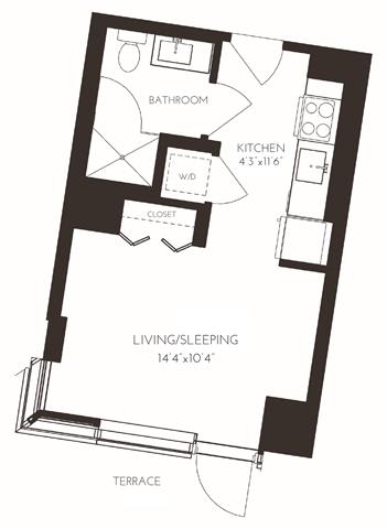 VIISB34 Floor Plan at Via Seaport Residences, Massachusetts, 02210