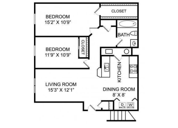 B1 Floor Plan at Lake Forest Apartments, Westerville, OH, 43081