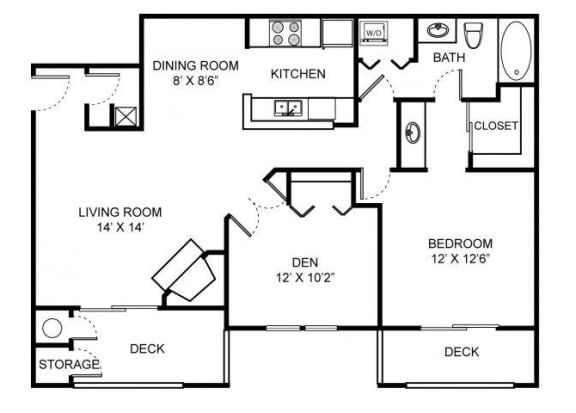 A2 Floor Plan at Saw Mill Village Apartments, Columbus, Ohio