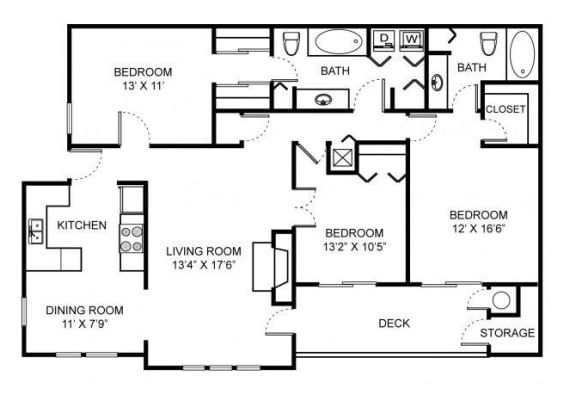 C1 Floor Plan at Saw Mill Village Apartments, Columbus, OH, 43235