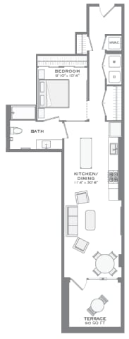 Franklin 1 bedroom floorplan at Tribeca NOMA apartments