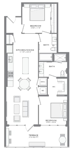 Morningside 2 bedroom floorplan at Tribeca NOMA apartments