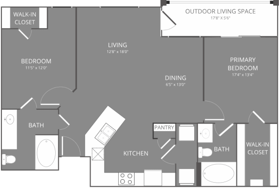 2 bedroom 2 bathroom Floor plan at Park 3Eighty, Texas, 76227