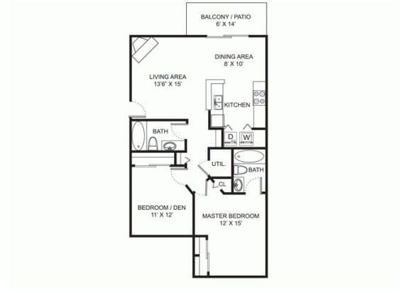 B1 Floor Plan at Perimeter Lakes Apartments, Dublin, 43017