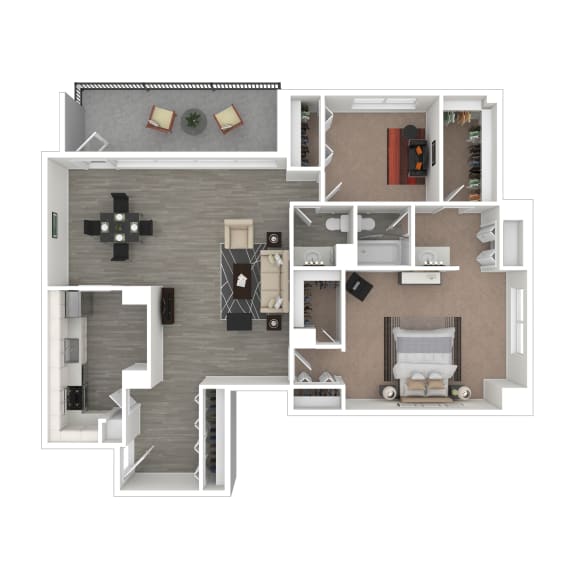 Potomac 1 bedroom 1 Den 1.5 bathroom 3D floorplan