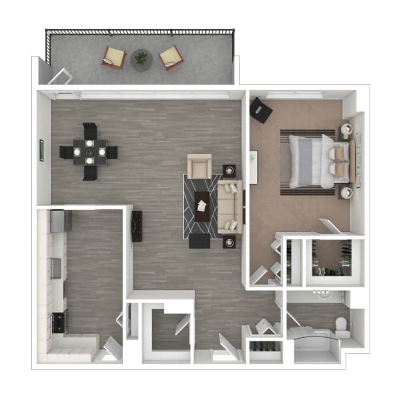 Reagan one bedroom one bath 3D floorplan