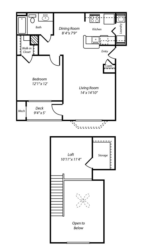 A2L The Suffolk Loft 1 Bedroom 1 Bathroom Floor Plan at Ellington Metro West, Massachusetts