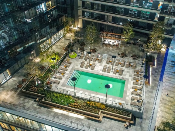 Aerial View Of The Swimming Pool at The Benjamin Seaport Residences, Boston, MA
