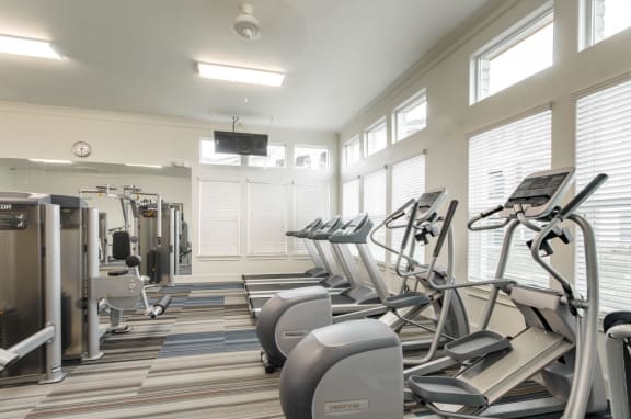 Fitness center equipment at Park 3Eighty, Aubrey
