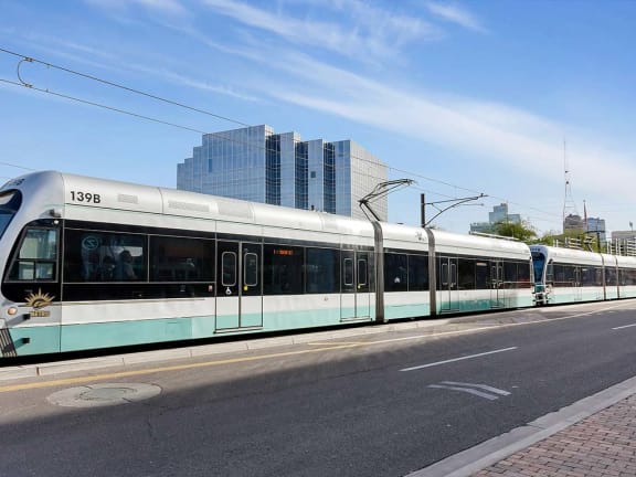Commuter train near Roosevelt Square Apartments, Arizona