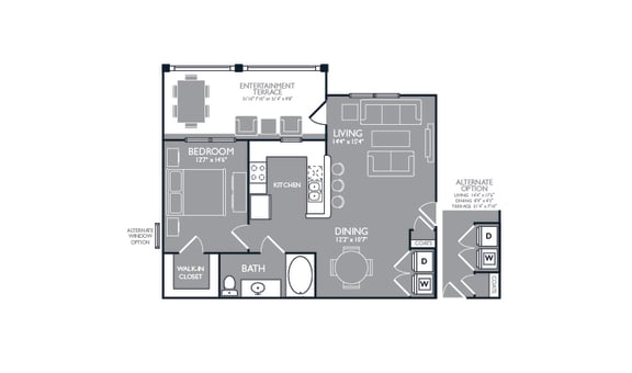 One Bed One Bath Floor Plan at Towers at Spring Creek, Garland, TX
