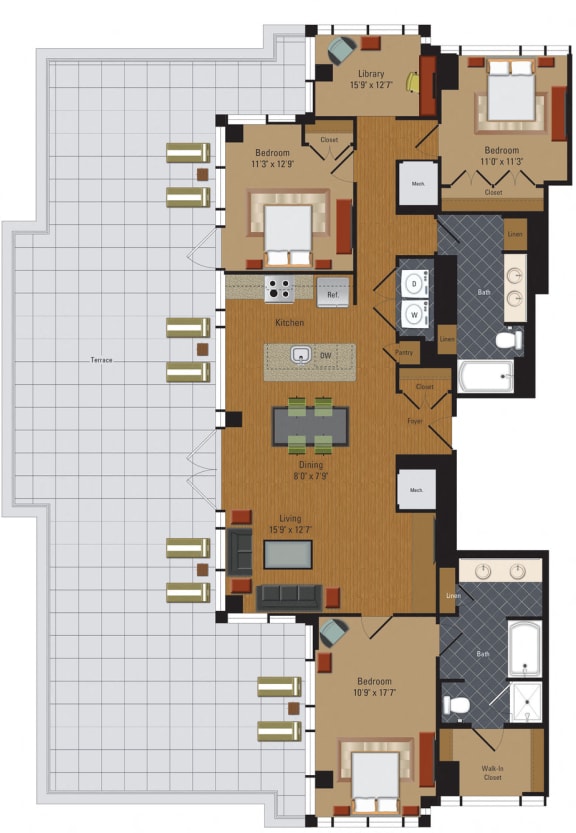 3BR Floor Plan at The Millennium, Arlington, VA