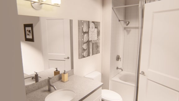 a bathroom with a sink toilet and shower at Brownstones at Palisade Park Townhomes, Broomfield