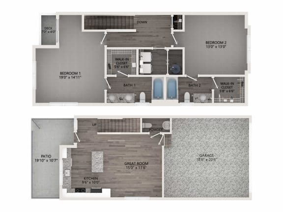 a floor plan of a two bedroom apartment at Brownstones at Palisade Park Townhomes, Colorado