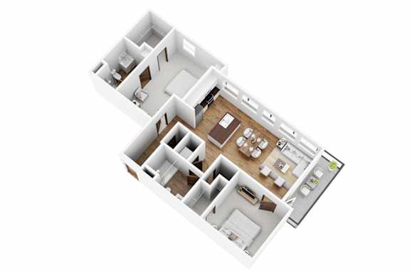 the apartment floor plan with 2 bedrooms and 2 baths