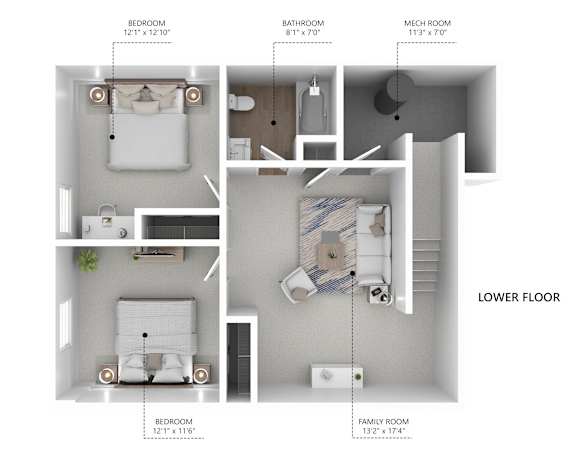 A diagram of a house layout with four rooms labeled.