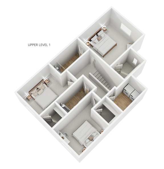 A 3D image of a house layout with the label "UPPER LEVEL 1" at the top.