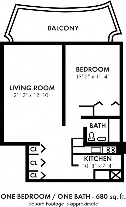 PCA 1 Bdrm -A Floorplan at Premier at Cherry Hill, Cherry Hill, New Jersey