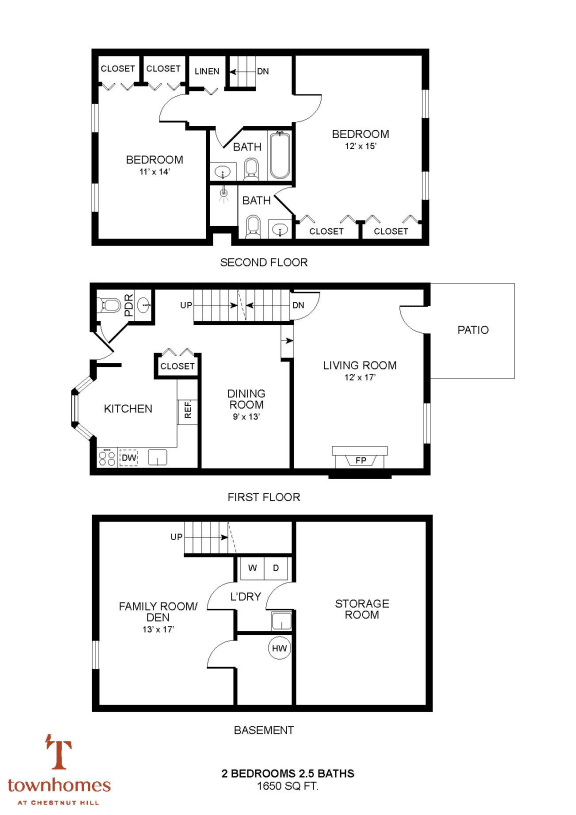 Floor Plan  2 Bed 2.5 Bath Floor Plan at Chestnut Hill Village, Philadelphia, Pennsylvania