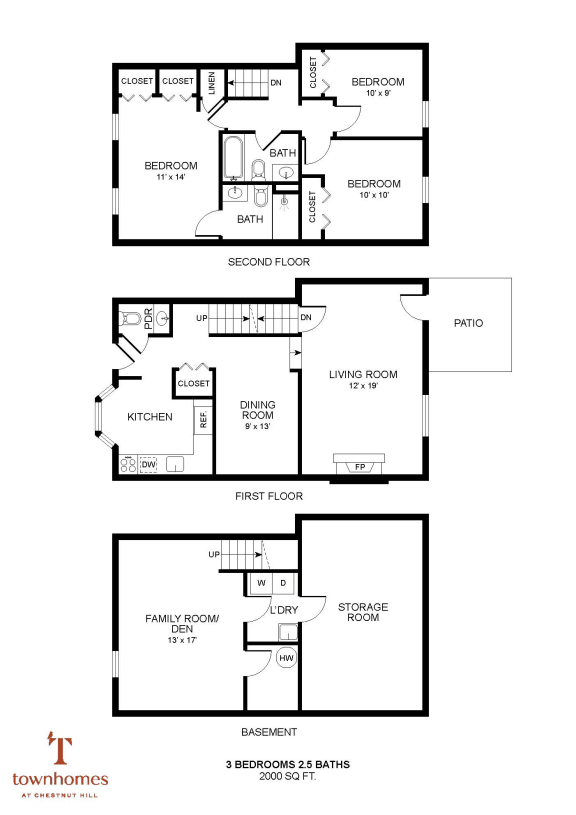 Floor Plan  2 Bedroom 2.5 Bath Floor Plan at Chestnut Hill Village, Philadelphia