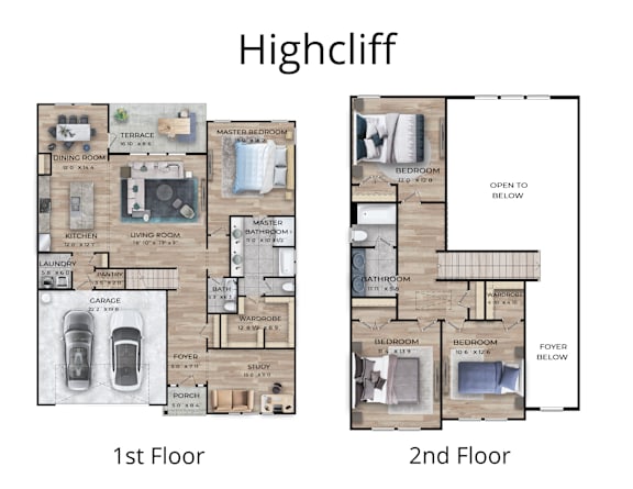 A diagram of a two-story house layout with labeled rooms.